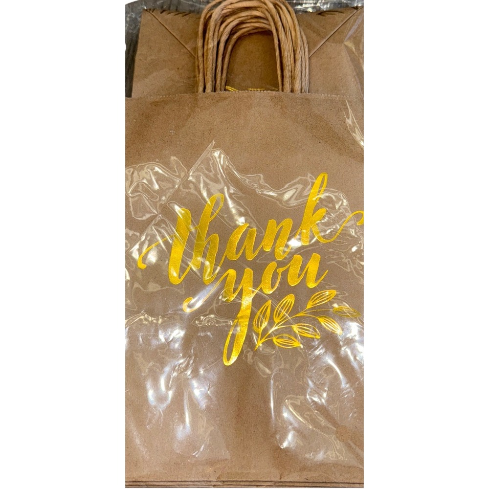 16 pc. Kraft & Gold Foil Thank You Bags 8.5 in. x 6 in. NEW